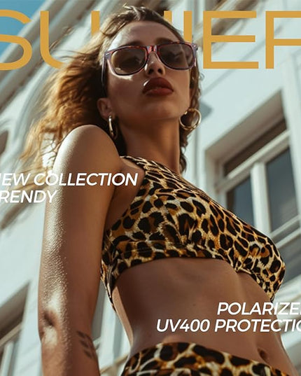 Sunier Polarized Sunglasses for Men and Women, Retro Square Matte Finish UV400 Protection Shades for Driving, Fishing