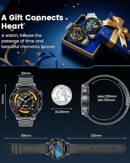 Smartwatch for Men with Compatible Android iOS,1.43" AMOLED Display Screen Bluetooth Calling Fitness Tracker with 100+ Sports Modes, Heart Rate & SPO₂ Monitor, P68 Waterproof, 2 Bands Included