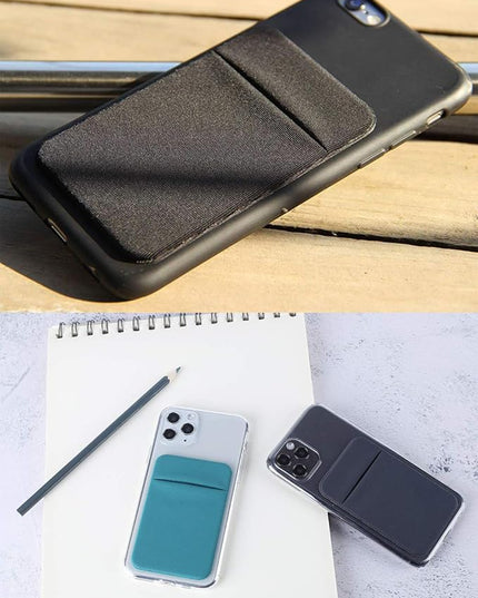 3Pack Cell Phone Card Holder Pocket for Back of Phone,Stretchy Stick on Wallet Credit Card ID Case Pouch Sleeve Self Adhesive Sticker with Flap for iPhone Samsung Galaxy-2Black+1Teal Green