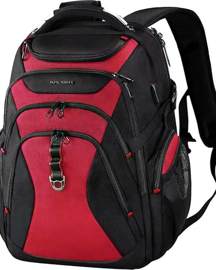 KROSER Travel Laptop Backpack 17.3 Inch XL Computer Backpack with Hard Shell Saferoom RFID Pockets Water-Repellent Business College Daypack Stylish Bag for Men/Women-Black Red
