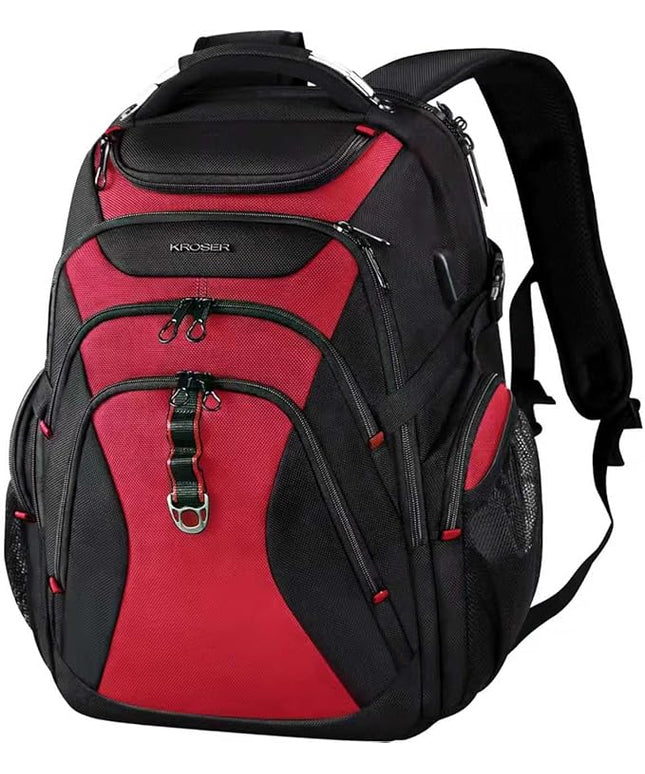 KROSER Travel Laptop Backpack 17.3 Inch XL Computer Backpack with Hard Shell Saferoom RFID Pockets Water-Repellent Business College Daypack Stylish Bag for Men/Women-Black Red