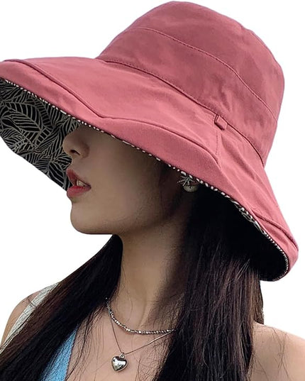 HUAMULAN Women Summer Sun Hat Wide Brim Wired Edge Floral Beach Bucket Hats Reversible Foldable Travel UV Protection Lady Hat