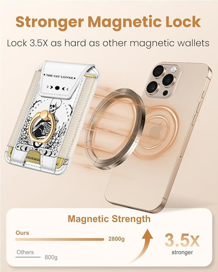 Shorogyt Compatible with Magsafe Wallet with Grip Magnetic Card Holder - Cute Phone Wallets with Ring Stand for iPhone 17/16/15/14/13/12 Series for Women Girls Love Cat Design, Fit 7 Cards