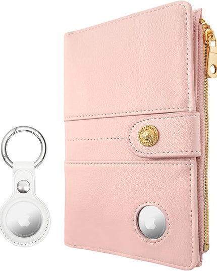 elzama Passport Holder with Airtag Slot for Travel Women, RFID Passport Wallet with Airtag Holder, Zipper Pocket Card Slots Pen Holder & Airtags Keychain (Air tag Not Included) Pink
