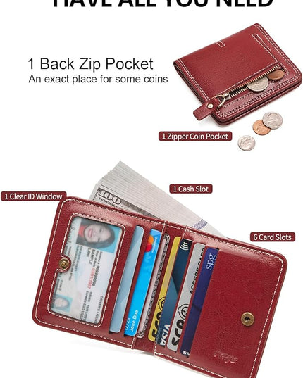 TFKGS Slim Wallet for Women RFID Wallet Women Small Wallets Woman Thin Credit Card Holder RFID Blocking Bifold Compact Pocket Ladies Leather Red Mini Purse