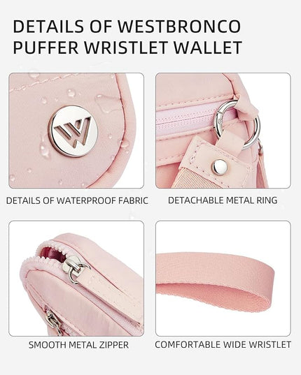 WESTBRONCO Wristlet Wallets for Women Nylon Quilted RFID Wallet with 3 Zipper Purse for Travel