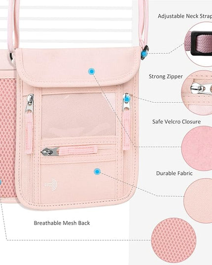 WALNEW Passport Holder Neck Pouch Travel Wallet for Women and Men, RFID Blocking Security Slim Traveling Wallet with Around Neck Lanyard Strap