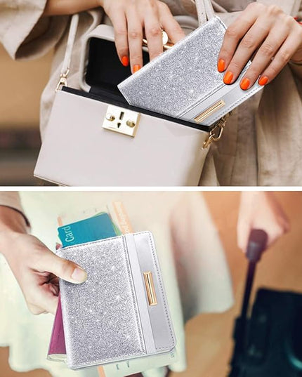 Passport Holder Cover Travel RFID Blocking Passport Cover Rose Gold Cute Flowers Passport Wallet with Elastic Band for Women