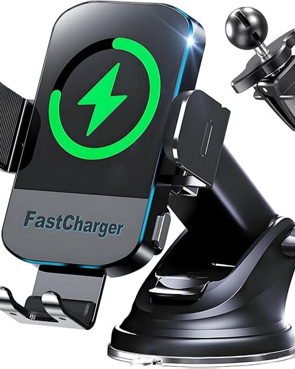 CHGeek Wireless Car Charger, 2026 Upgrade 15W Fast Charging Auto Clamping Car Phone Holder Charger, Phone Holders for car Mount, fit for iPhone 17 16 15 14 13 Mini Pro Max XR,Samsung Galaxy S25 Ultra