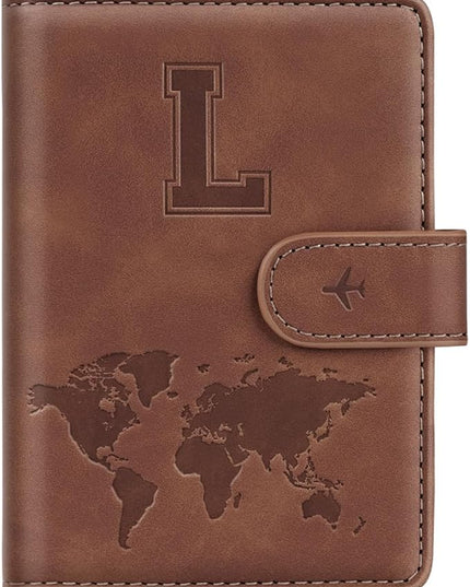 Passport Holder Wallet Cover Personalized Letter A-Z Travel Wallet RFID Blocking Passport Cover Wallet Case for Travel Passport Book Holders for Women and Men, Brown-L