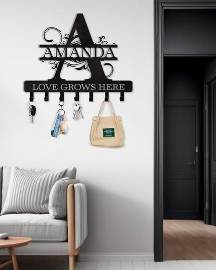 Dyoart Personalized Key Holder for Wall, Custom Name Key Hooks for Wall Organizer, Customized Anniversary Housewarming Gifts Key Rack Wall Mount for Front Door Hallway Bedroom Decor