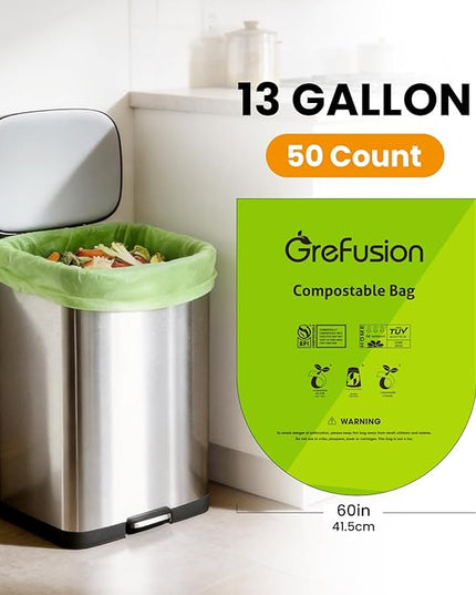 Compostable Bags,Trash bags 13+ gallon tall kitchen, Compostable Trash Lawn & Leaf Yard Waste Bags,Kitchen Compost Trash Bin Compatible,Extra Thick1.01 Mills,Certified by BPI and OK Compost