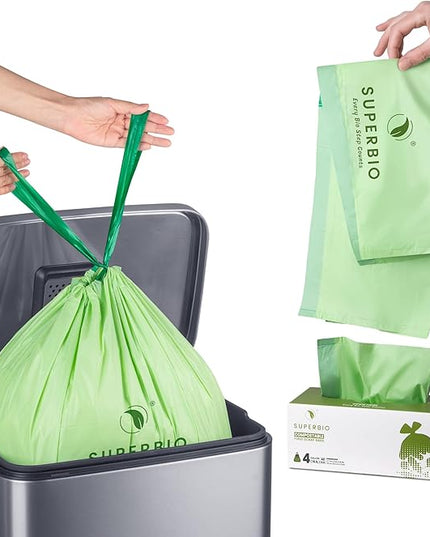 SUPERBIO 4 Gallon Compostable Drawstring Food Scrap Bags,15.1 Liter, 40 Count, 0.9 Mil,Heavy Duty Waste Bags, BPI, Seedling and OK compost INDUSTRIAL