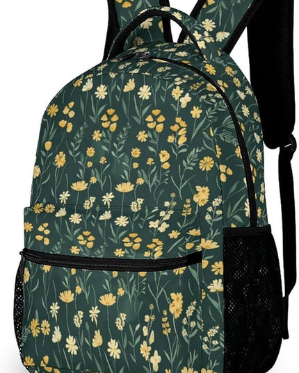Fashion Green Yellow Floral Backpack Lightweight Large Capacity Laptop Daybag for Travel Work
