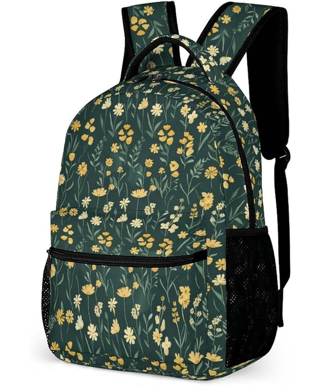 Fashion Green Yellow Floral Backpack Lightweight Large Capacity Laptop Daybag for Travel Work