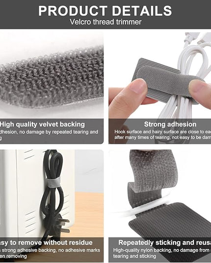 20-Pack Large Reusable Self-Adhesive Cable Ties cable management Adjustable Hook & Loop Straps for Organizing Data Cables, Wires, Headphones Under-Table Cord Management for Home, Office