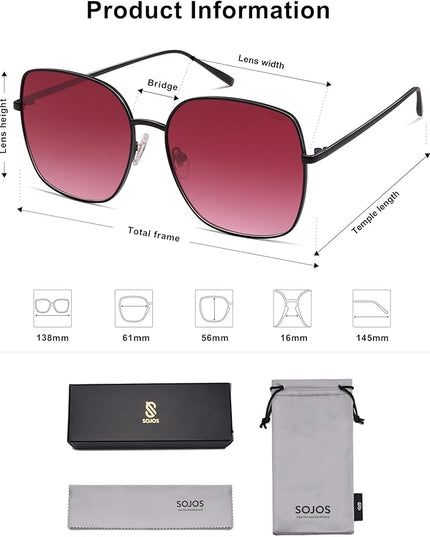 SOJOS Trendy Oversized Square Metal Frame Sunglasses for Women Men Retro Big Flat Lens UV Protection Sunglasses SJ1146