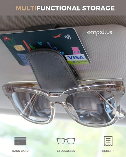 2 Pack Magnetic Leather Sunglass Holder, Eyeglass Hanger Clip for Car Sun Visor, Suitable for Different Size Eyeglasses (Beige, 2 Pack)