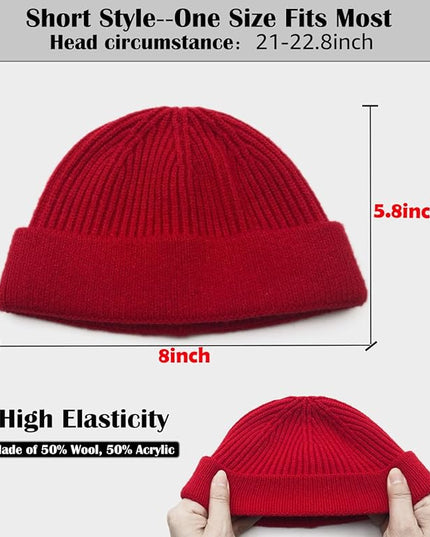 ROYBENS Thin Swag Wool Short Fisherman Beanie for Men Women, Knit Cuff Trawler Beanie Watch Hat, Soft Spring Fall Skull Cap