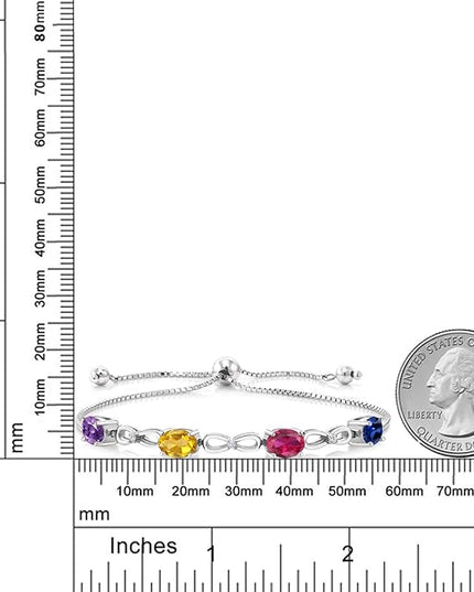 Gem Stone King 925 Sterling Silver Customized and Personalized 4 Gemstone Birthstone and White Lab Grown Diamond Infinity Tennis Bracelet For Women (3.02 Cttw, Fully Adjustable Up to 9 Inch)