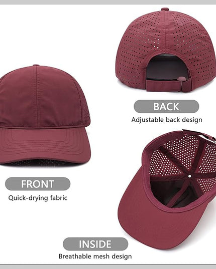 Xinveen Quick Dry Baseball Cap Curved Brim Snapback Hat Laser Cut Mesh Ball Cap Golf Ball Cap for Men Women