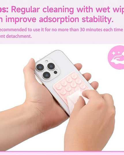 2 Pack Silicone Suction Phone Case Mount, Silicon Adhesive Smartphones Stand Sticky, Non Slip Suction Cup, Hands-Free Phone Accessories Holder for Selfies and Videos Chalk Pink