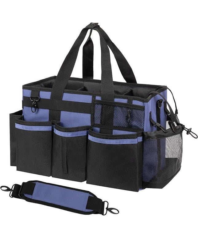 Wearable Cleaning Caddy, Cleaning Caddy Supplies Organizer with Handle & Shoulder Straps for Housekeepers, Under Sink & Car Cleaning Tool Organizers Bag with 4 Foldable Divider (CeruleanBlue)