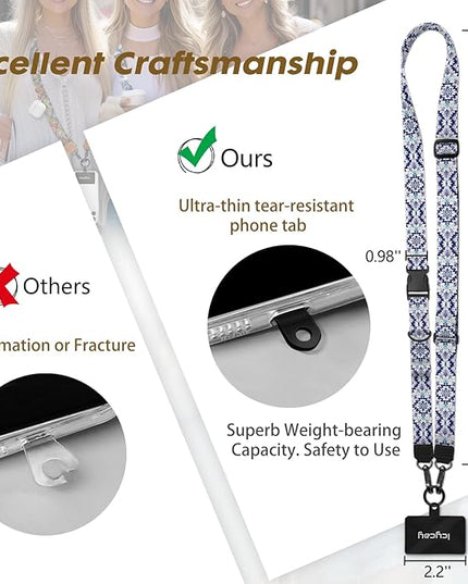 Phone Lanyard Crossbody, Boho Cell Phone Strap for Around The Neck Adjustable, Anti Theft Cute Lanyard for iPhone Case ID Holder Keys Accessories Travel Essential