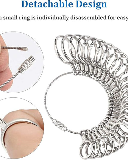 Jewelry Sizers Stainless Iron Ring Size 0-13 Finger Ring Sizing Measuring Tool Ring Sizer Gauge Set Circle Models with Reusable Ring Sizer Belt