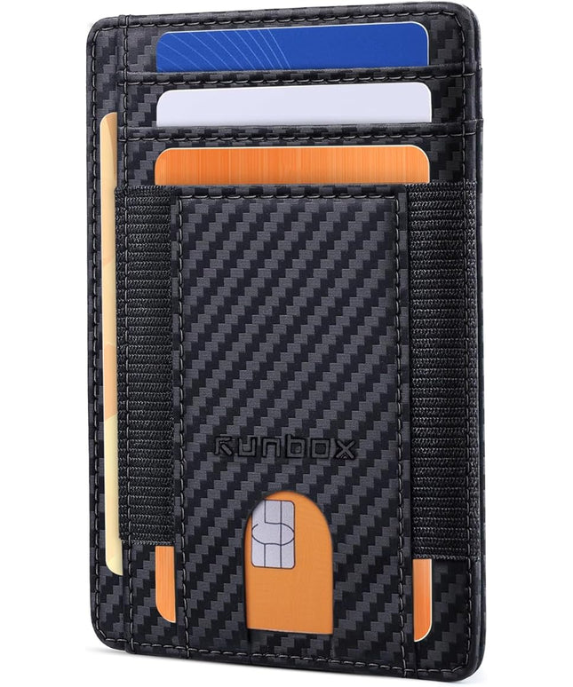 RUNBOX Slim Minimalist Wallet 8-12 Cards Front Pocket RFID Blocking Leather Small Thin Card Holder Wallets for Men and Women Gifts for Him