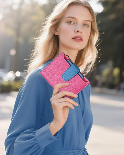 Airkit Small Wallet Women RFID Blocking Soft Leather Bifold Compact Card Holder Wallet for Women with Zipper Coin Pocket 4 ID Window