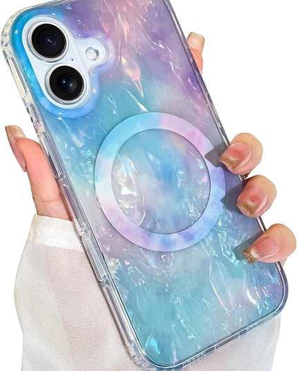 Cute Case for iPhone 17 Case for Women Girls [Compatible with Magsafe] with Translucent Pearl Pattern Design, Aesthetic Girly Magnetic Protective Phone Cover, Blue