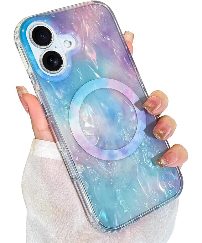 Cute Case for iPhone 17 Case for Women Girls [Compatible with Magsafe] with Translucent Pearl Pattern Design, Aesthetic Girly Magnetic Protective Phone Cover, Blue