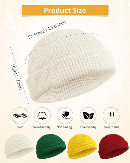 SATINIOR 4 Pieces Trawler Beanie Watch Hat Roll up Edge Skullcap Fisherman Beanie Unisex
