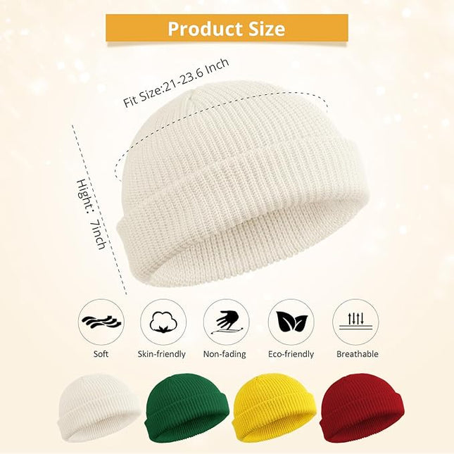 SATINIOR 4 Pieces Trawler Beanie Watch Hat Roll up Edge Skullcap Fisherman Beanie Unisex
