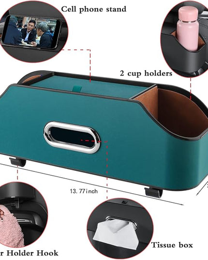 HOLDCY Car Back Seat Organizer with 2 Drink Cup Holder - Tissue Box and Storage Box Hook - Multi-functional Storage - Great for Kids and Travel (Blue)