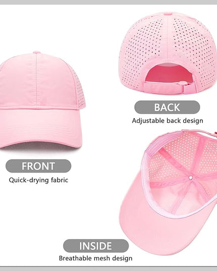 Xinveen Quick Dry Baseball Cap Curved Brim Snapback Hat Laser Cut Mesh Ball Cap Golf Ball Cap for Men Women