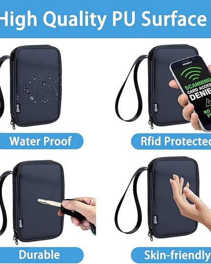 family passport holder for 4 multiple passport bag passport wallet for travel passport cover rfid blocking for women waterproof wallet with zipper passport case for men (solid black)
