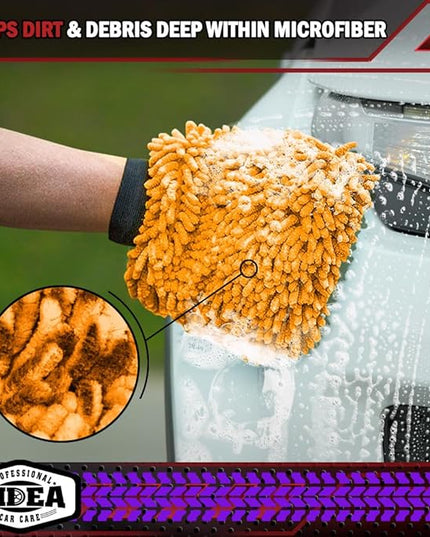 AIDEA Car Wash Mitt Microfiber, 2PK Scratch Free Lint-Free, Premium Chenille Microfiber Mitt Car Wash Brush, Orange, Extra Large Size 8''X12''