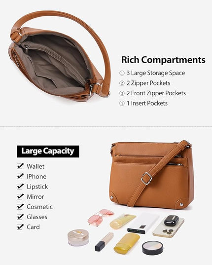 WESTBRONCO Crossbody Bags for Women, Medium Size Shoulder Handbags, Satchel Purse with Multi Zipper Pocket