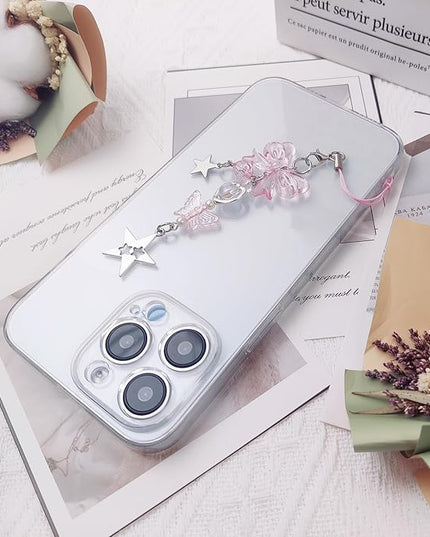 1-4PCS Cute Phone Charms Aesthetic Y2K Cell Phone Charms Strap Pink Strawberry Butterfly Star PhoneCharm Y2K Accessories for Bag Keychain Airpods Camera Pendants Decor