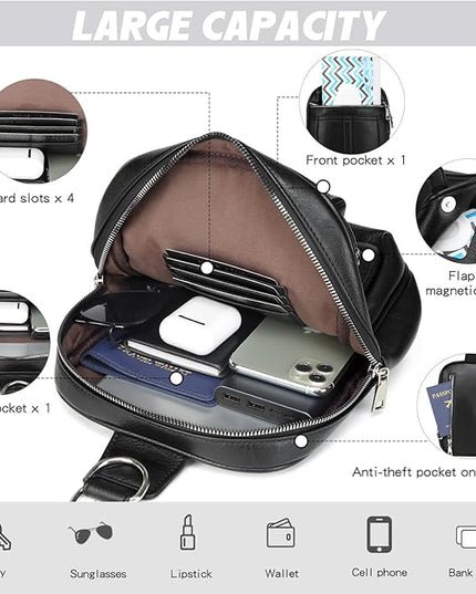 Sling Bag Crossbody Backpack - 2 in 1 Leather Cross Body Bag Fanny Pack with 2 Removable Straps