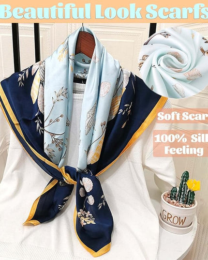 kcctoo 27.5" Mulberry Silk Feeling Head Scarf Women's Fashion Square Neck Satin Scarfs for Bag Hair Scarves Gift
