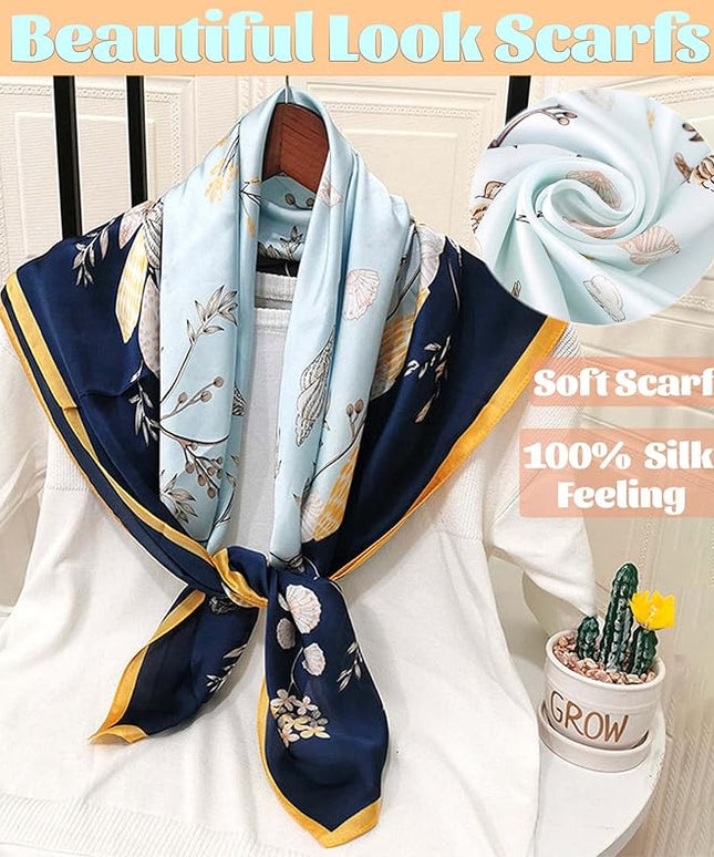 kcctoo 27.5" Mulberry Silk Feeling Head Scarf Women's Fashion Square Neck Satin Scarfs for Bag Hair Scarves Gift