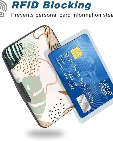 Atufsuat Credit Card Holder, Mini Aluminum Card Wallet RFID Blocking Slim Metal Hard Card Case for Women Men, Leaf