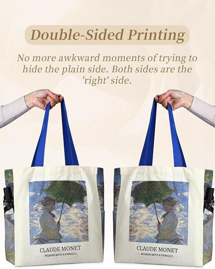 AUSVKAI Cute Canvas Tote Bag for Women, Reusable Designer Bags with Handles Pockets&Snaps for College Beach Everyday Grocery