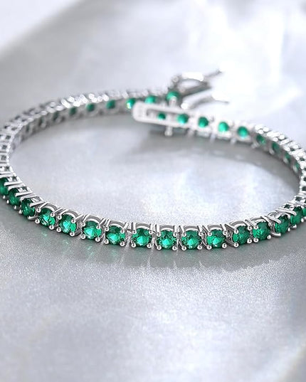 FANCIME Birthstone Bracelet Sterling Silver Gemstone Tennis Bracelets Fine Jewelry Wedding Bridal Prom Birthday Gift for Women Her, Length 7.2 Inch Width 4mm