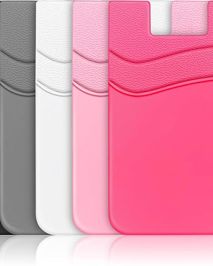 SHANSHUI Phone Wallet, Strong Adhesive Silicone Wallet Sleeve Pocket Stick on ID Credit Card Holder for All Smartphones - 5 Pack Black White Grey Pink Rose