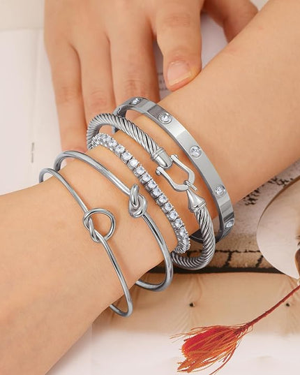 18 K Gold Plated Love Bangle Bracelet Stack Cuff Jewelry for Women Jewelry Set for Women Gift with Box