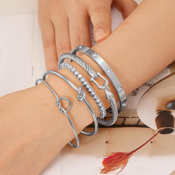 18 K Gold Plated Love Bangle Bracelet Stack Cuff Jewelry for Women Jewelry Set for Women Gift with Box